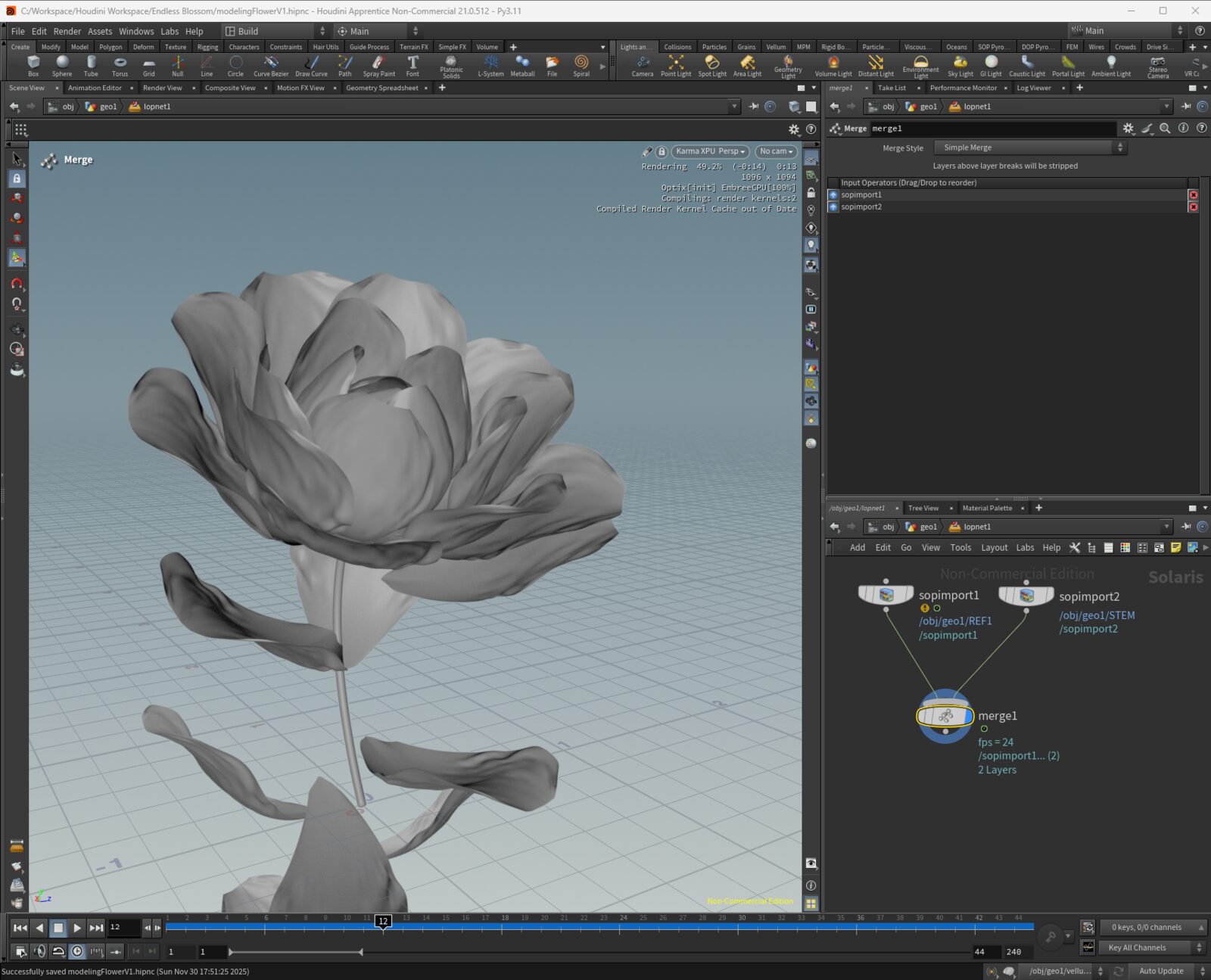 Modeling — single petal via Feather SOP
