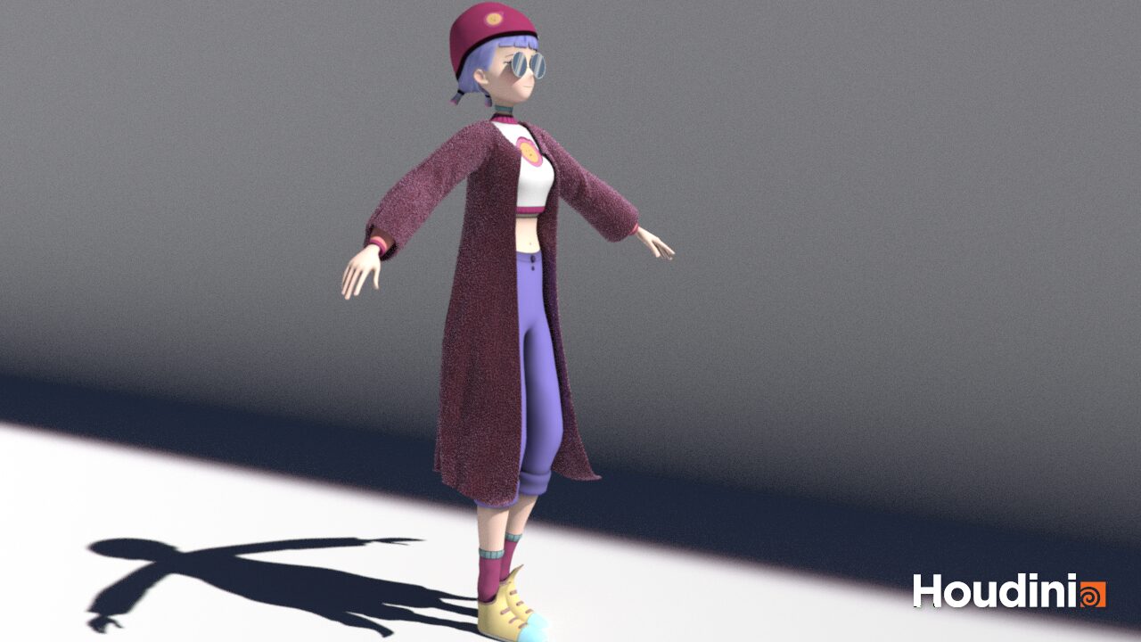 Purple cardigan — full body render